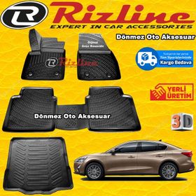 Rizline Ford Focus 5 Sedan 2019 Sonrası Siyah 3D Havuzlu Paspas