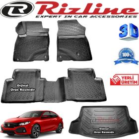 Rizline Honda Civic 3D Paspas + 3D Bagaj Havuzu HB 2016 - 2020 Arası Siyah Set
