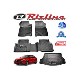 Rizline Honda Civic 3D Paspas + 3D Bagaj Havuzu HB 2016 - 2020 Arası Siyah Set