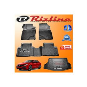 Rizline Honda Civic 3D Paspas + 3D Bagaj Havuzu HB 2016 - 2020 Arası Siyah Set