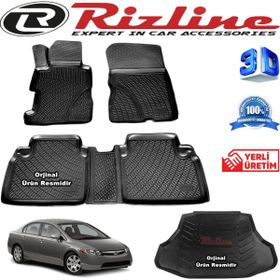 Rizline Honda Civic 3D Paspas + 3D Bagaj Havuzu Sedan 2007 - 2012 Arası Siyah Set