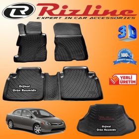 Rizline Honda Civic 3D Paspas + 3D Bagaj Havuzu Sedan 2007 - 2012 Arası Siyah Set