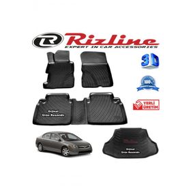 Rizline Honda Civic 3D Paspas + 3D Bagaj Havuzu Sedan 2007 - 2012 Arası Siyah Set