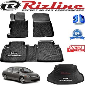 Rizline Honda Civic 3D Paspas + 3D Bagaj Havuzu Sedan 2007 - 2012 Arası Siyah Set