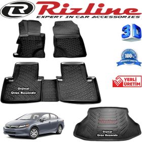 Rizline Honda Civic 3D Paspas + 3D Bagaj Havuzu Sedan 2012 - 2016 Arası Siyah Set