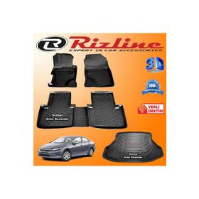 Rizline Honda Civic 3D Paspas + 3D Bagaj Havuzu Sedan 2012 - 2016 Arası Siyah Set