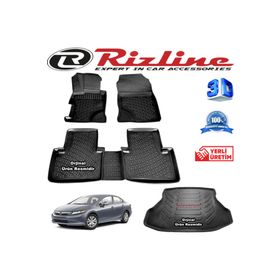 Rizline Honda Civic 3D Paspas + 3D Bagaj Havuzu Sedan 2012 - 2016 Arası Siyah Set