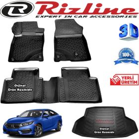 Rizline Honda Civic 3D Paspas + 3D Bagaj Havuzu Sedan 2016 - 2020 Arası Siyah Set