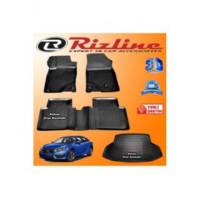 Rizline Honda Civic 3D Paspas + 3D Bagaj Havuzu Sedan 2016 - 2020 Arası Siyah Set
