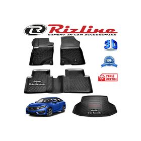 Rizline Honda Civic 3D Paspas + 3D Bagaj Havuzu Sedan 2016 - 2020 Arası Siyah Set