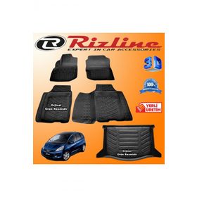 Rizline Honda Jazz 3D Paspas + 3D Bagaj Havuzu 2009-2015 Arası Siyah Set