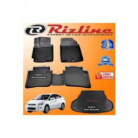 Rizline Hyundai Accent Blue 3D Paspas + 3D Bagaj Havuzu 2011-2019 Arası Siyah Set