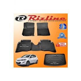 Rizline Hyundai i20 3D Paspas + 3D Bagaj Havuzu HB 2008-2014 Arası Siyah Set