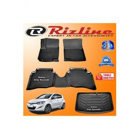 Rizline Hyundai i20 3D Paspas + 3D Bagaj Havuzu HB 2008-2014 Arası Siyah Set