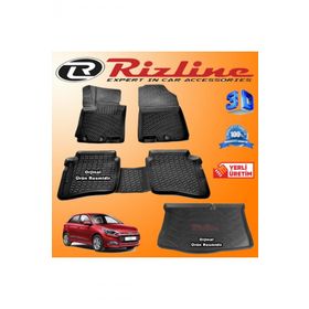 Rizline Hyundai i20 3D Paspas + 3D Bagaj Havuzu HB 2014-2020 Arası Siyah Set