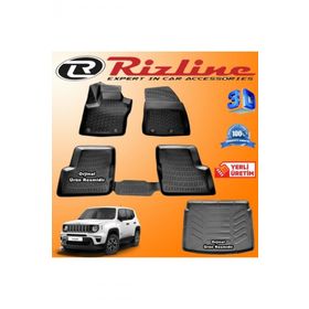 Rizline Jeep Renegade 3D Paspas + 3D Bagaj Havuzu 2015-2020 Arası Siyah Set