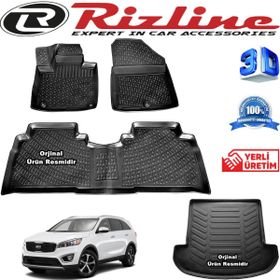 Rizline Kia Sorento 3D Paspas + 3D Bagaj Havuzu 2016 - 2020 Arası Siyah Set