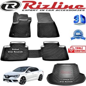 Rizline Megane 4 3D Paspas + 3D Çift Kulaklı Bagaj Havuzu Sedan 2016 Sonrası Siyah Set
