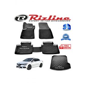 Rizline Megane 4 Touch 3D Paspas + 3D Bagaj Havuzu Sedan 2019 Sonrası Siyah Set