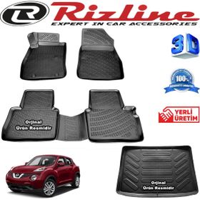 Rizline Nissan Juke 3D Paspas + 3D Alt Kısım Bagaj Havuzu 2014 - 2020 Arası Siyah Set