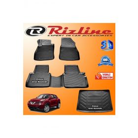 Rizline Nissan Juke 3D Paspas + 3D Alt Kısım Bagaj Havuzu 2014 - 2020 Arası Siyah Set