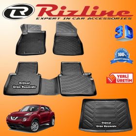 Rizline Nissan Juke 3D Paspas + 3D Alt Kısım Bagaj Havuzu 2014 - 2020 Arası Siyah Set