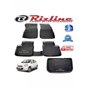 Rizline Nissan Micra 3D Paspas + 3D Bagaj Havuzu 2011 - 2016 Arası Siyah Set