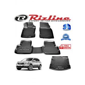 Rizline Nissan Qashqai 3D Paspas + 3D Bagaj Havuzu 2007-2014 Arası Siyah Set