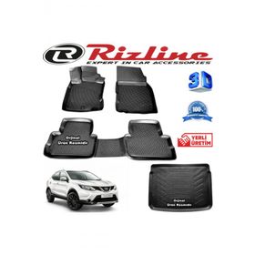 Rizline Nissan Qashqai 3D Paspas + 3D Tekna Bagaj Havuzu 2014-2020 Arası Siyah Set