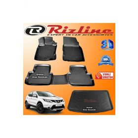 Rizline Nissan Qashqai 3D Paspas + 3D Visia Bagaj Havuzu 2014-2020 Arası Siyah Set