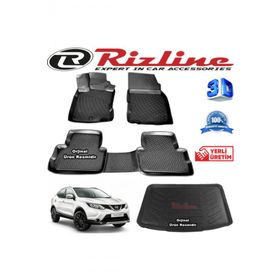 Rizline Nissan Qashqai 3D Paspas + 3D Visia Bagaj Havuzu 2014-2020 Arası Siyah Set
