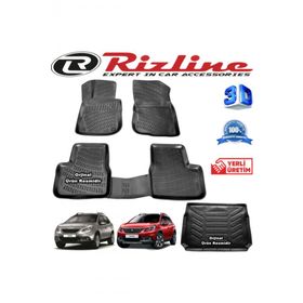 Rizline Peugeot 2008 2013-2019 Arası Siyah 3D Paspas + 3D Bagaj Havuzu