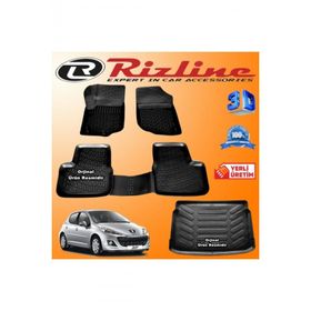 Rizline Peugeot 207 HB 3D Paspas + 3D Bagaj Havuzu 2006-2012 Arası Siyah Set