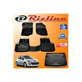 Rizline Peugeot 207 HB 3D Paspas + 3D Bagaj Havuzu 2006-2012 Arası Siyah Set