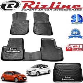 Rizline Peugeot 208 HB 3D Paspas + 3D Bagaj Havuzu 2012-2019 Arası Siyah Set