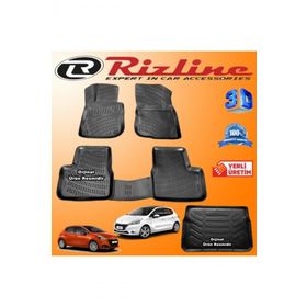 Rizline Peugeot 208 HB 3D Paspas + 3D Bagaj Havuzu 2012-2019 Arası Siyah Set