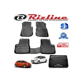 Rizline Peugeot 208 HB 3D Paspas + 3D Bagaj Havuzu 2012-2019 Arası Siyah Set