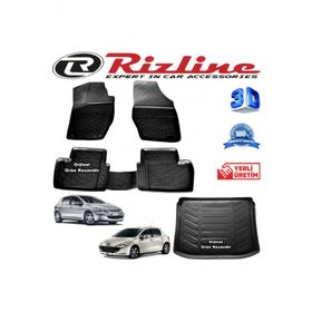 Rizline Peugeot 307 3D Paspas + 3D Bagaj Havuzu HB 2001-2008 Arası Siyah Set