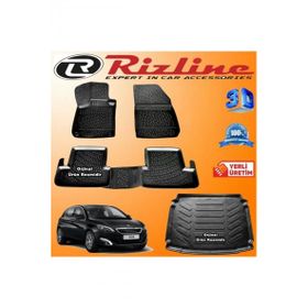 Rizline Peugeot 308 3D Paspas + 3D Bagaj Havuzu HB 2014-2020 Arası Siyah Set