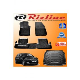 Rizline Peugeot 308 3D Paspas + 3D Bagaj Havuzu HB 2014-2020 Arası Siyah Set