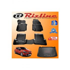 Rizline Renault Clio 4 3D Paspas + 3D Bagaj Havuzu HB 2012-2019 Arası Siyah Set