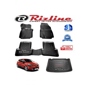 Rizline Renault Clio 4 3D Paspas + 3D Bagaj Havuzu HB 2012-2019 Arası Siyah Set
