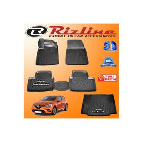 Rizline Renault Clio 5 HB 3D Paspas + 3D Bagaj Havuzu 2020 Sonrası Siyah Set