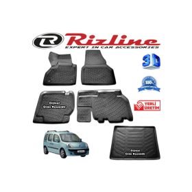 Rizline Renault Kangoo 2 3D Paspas + 3D Bagaj Havuzu 2008-2014 Arası Siyah Set