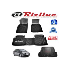 Rizline Renault Megane 2 3D Paspas + 3D Bagaj Havuzu HB 2004-2010 Arası Siyah Set