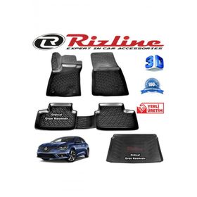 Rizline Renault Megane 4 3D Paspas + 3D Bagaj Havuzu HB 2016 Sonrası Siyah Set