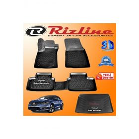 Rizline Renault Megane 4 3D Paspas + 3D Bagaj Havuzu HB 2016 Sonrası Siyah Set