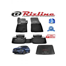 Rizline Renault Megane 4 3D Paspas + 3D Bagaj Havuzu HB 2016 Sonrası Siyah Set