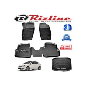 Rizline Seat Ibiza 3D Paspas + 3D Bagaj Havuzu HB 2009 - 2016 Arası Siyah Set