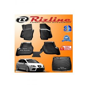 Rizline Seat Leon 3D Paspas + 3D Bagaj Havuzu HB 2006-2012 Arası Siyah Set